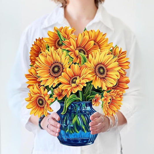 Freshcut Paper Pop Up Cards, Sunflowers, 12 Inch Life Sized Forever Flower Bouquet 3D Popup Greeting Card, Birthday Cards, Get Well Gifts, Blank Notecard & Envelope