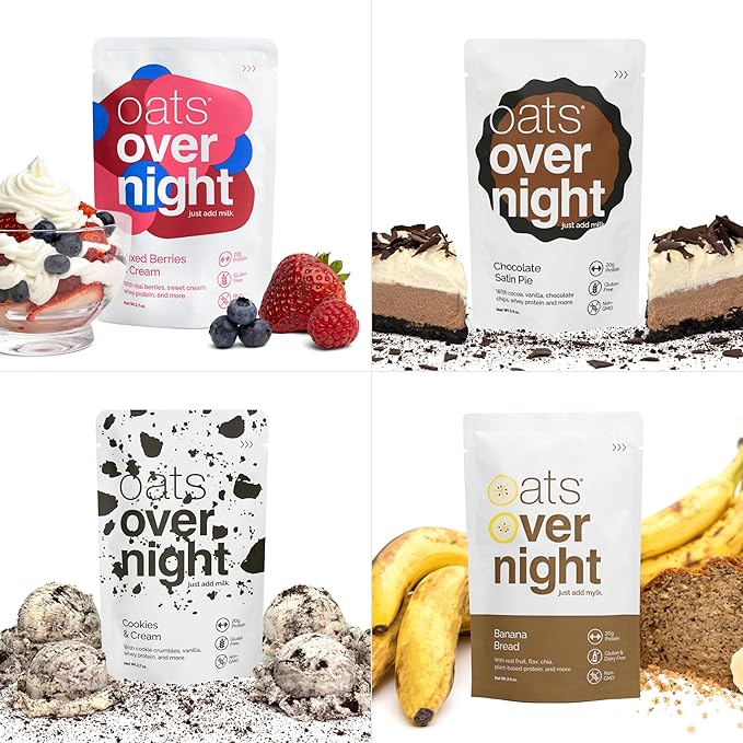 Oats Overnight Ultimate Variety Pack - High Protein, 5g Fiber Breakfast Protein Shake, Gluten Free Oatmeal, Non GMO Oatmeal - Green Apple Cinnamon, Coconut Cream Pie & More (16 Pack + Shaker Bottle)