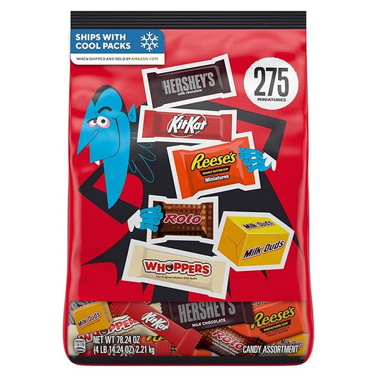 Hershey Miniatures Assorted Flavored, Halloween Candy Bulk Bag, 78.24 oz (275 Pieces)