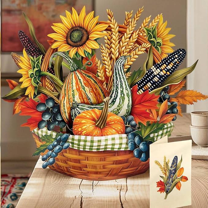 Freshcut Paper Pop Up Cards, Golden Harvest, 12 Inch Life Sized Forever Flower Bouquet 3D Popup Greeting Card, Birthday Cards, Thank You Card, Blank Notecard & Envelope