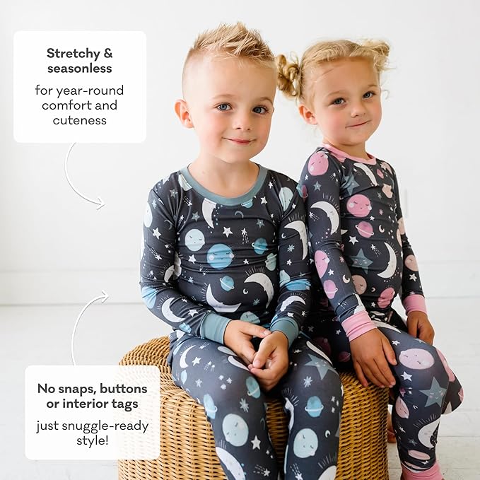 Little Sleepies Two-Piece Pajama Set for Boys & Girls, Soft Viscose from Bamboo Toddler Pajamas for Kids, Family Matching PJs