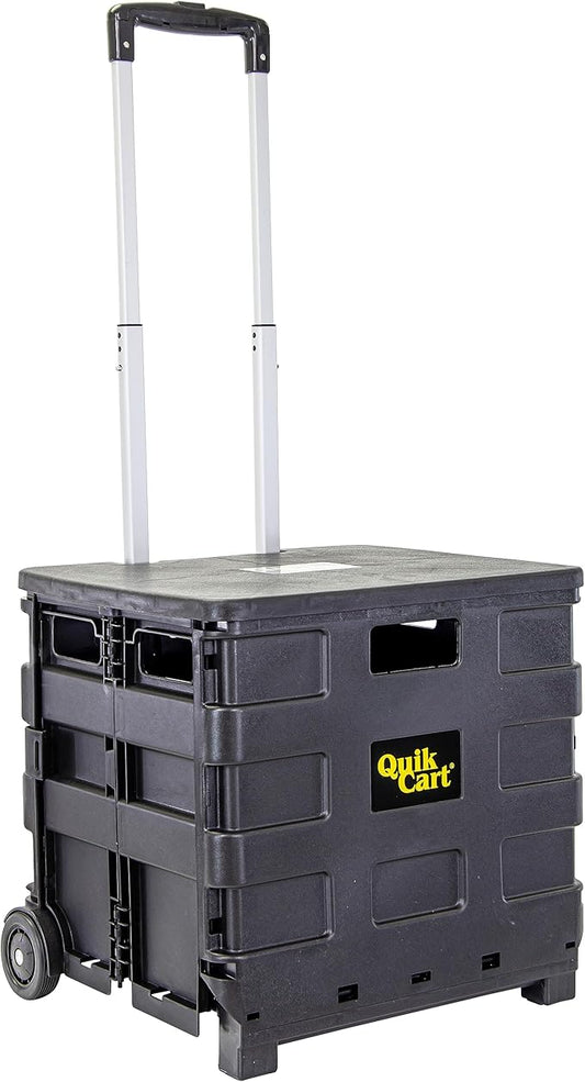 dbest products Quik Cart Sport Collapsible Rolling Crate on Wheels for Teachers Tote Basket 80 lbs Capacity, Made from Heavy Duty Plastic Used as a Seat, Black, Compact