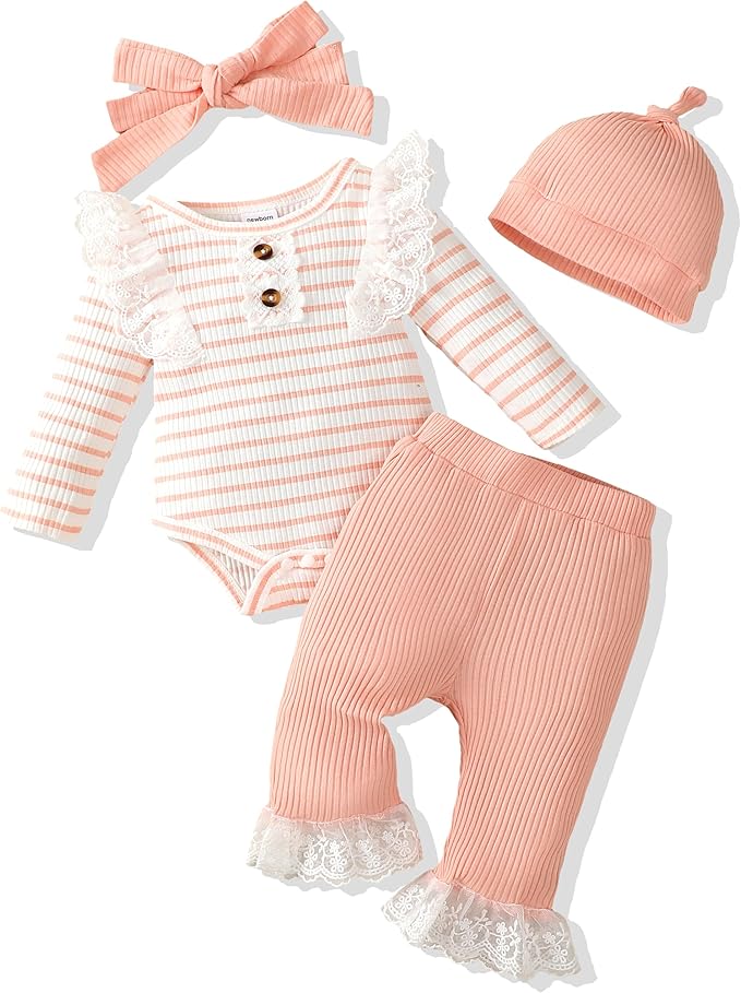 Renotemy Newborn Baby Girl Clothes Outfits Infant Romper Ruffle Floral Pants Cute Toddler Baby Girl Clothes Set