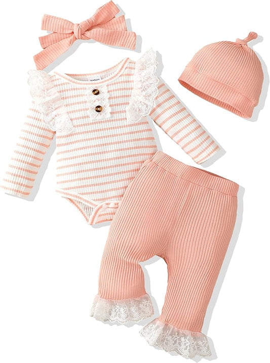 Renotemy Newborn Baby Girl Clothes Outfits Infant Romper Ruffle Floral Pants Cute Toddler Baby Girl Clothes Set