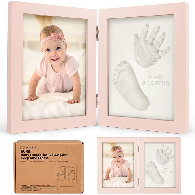 Personalized Baby Hand and Footprint Kit, Quick Dry Clay - Newborn Keepsake Feet and Handprint Kit, Nursery Picture Frame, New Mom Gifts for Baby Showers & Registry (Petal Pink)