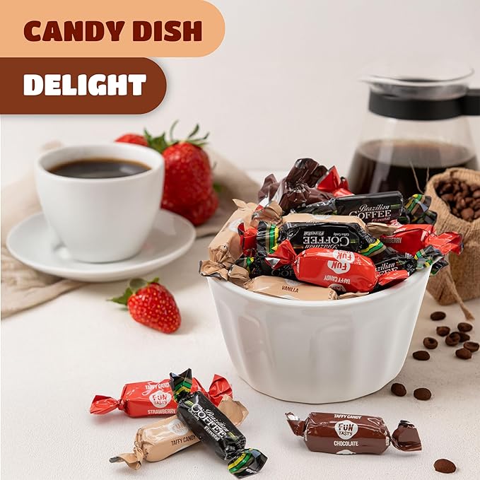 Taffy Candy Mix - 2 Pound Bag (150 Count) - Individually Wrapped Vanilla, Chocolate, Strawberry Caramels and Coffee Chews - Assorted Candy Variety Pack