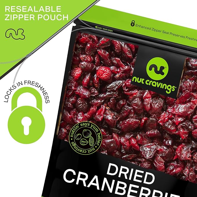 NUT CRAVINGS - Sun Dried Whole Cranberries, Lightly Sweetened (32oz, 2 LB) Bulk Dry Fruits Packed Fresh in Resealable Bag - Sweet Healthy Snack, Naturally Grown, Vegan, Kosher