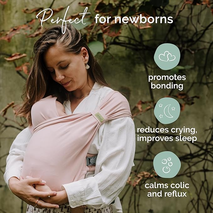 Boba Bliss Pre-Wrapped Baby Carrier with Buckle - Newborn to 7-35 lbs Light, Breathable & Easy to Adjust Hybrid Infant Sling & Toddler Carrier - Certified Hip-Healthy for 0-18 Months - Bloom