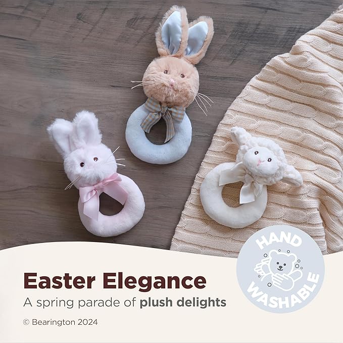 Bearington Baby Lamby, 5.5 Inch Cream Lamb Plush Stuffed Animal, Soft Baby Rattles and Plush Rings - Newborn Toys - Lamb Stuffed Animal