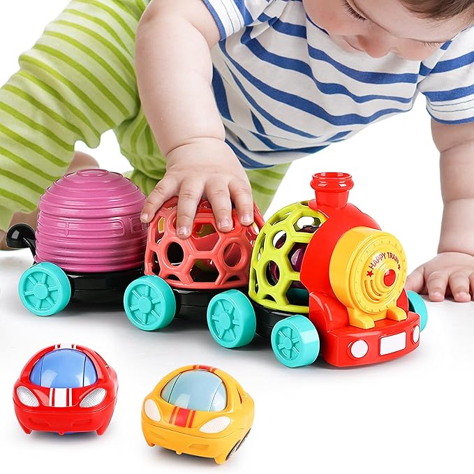 iPlay, iLearn Baby Toy Train, Infant Soft Cars for 6-12 Month Boy, Musical Push N Go Truck, Toddler Sensory Ball Rattle, Development Grasp Babies Birthday Gift 7 8 9 10 11 18 Month 1 2 Year Old Girl