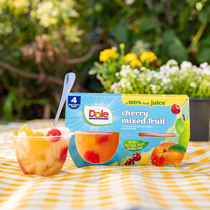 Dole Fruit Bowls Cherry Mixed Fruit in 100% Juice Snacks, 4oz 24 Total Cups, Gluten & Dairy Free, Bulk Lunch Snacks for Kids & Adults