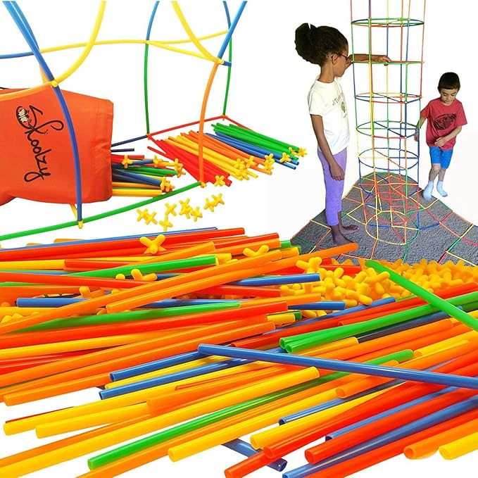 Skoolzy Straw Constructor STEM Building Toys 200+ Piece Set - Durable Interlocking Plastic Educational Toys for Toddlers to Develop Fine Motor Skills Engineering Learning Building Blocks - 5 Pack