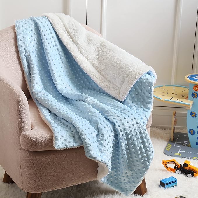 CREVENT Cozy Soft Warm Sherpa Baby Blanket for Infant Toddler's Crib Cot Stroller Gifts for Baby Boys All Season Use (30"X40" Blue dot)
