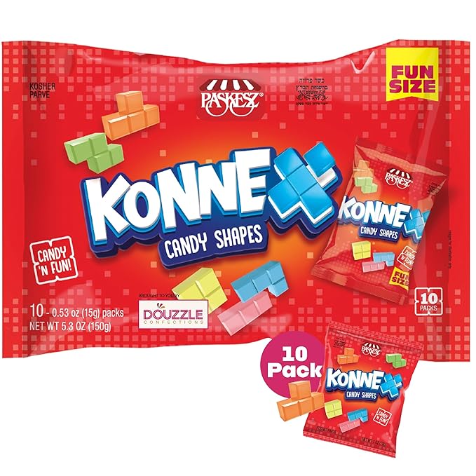 DOUzzle Back To School Konnex Candy Shapes, Edible Building Blocks (10 Count, 1 Pack) Individually Wrapped, Party Favor, Goodie Bag & Pinata Filler - Kosher Parve