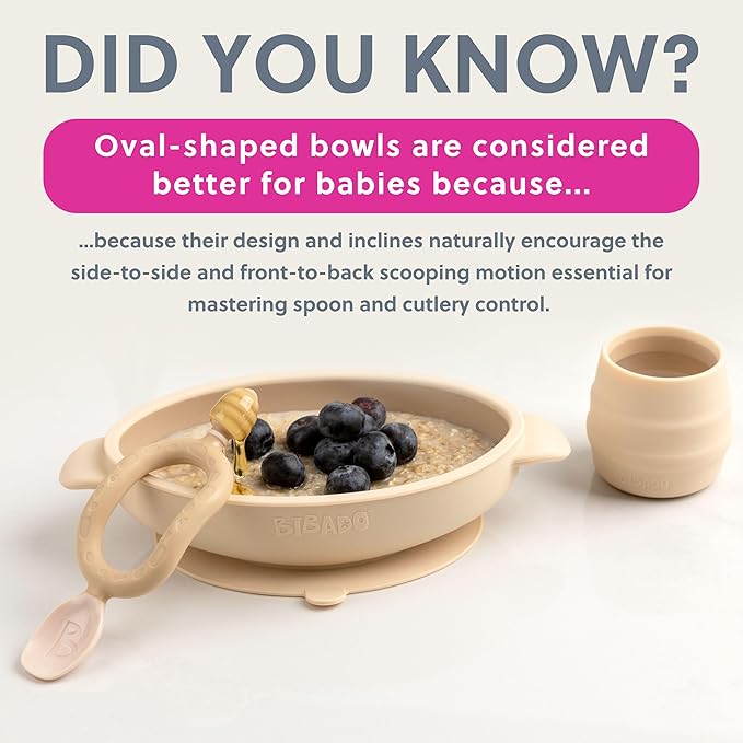 BIBaDO - Silicone Baby Bowl (Fawn) - Stay Put Suction Bowl - Oval Shape - First Meals & Snacks - Durable, Dishwasher & Microwave Safe, BPA Free - Medical Grade - Baby Essentials - 6 Months to 3 Years