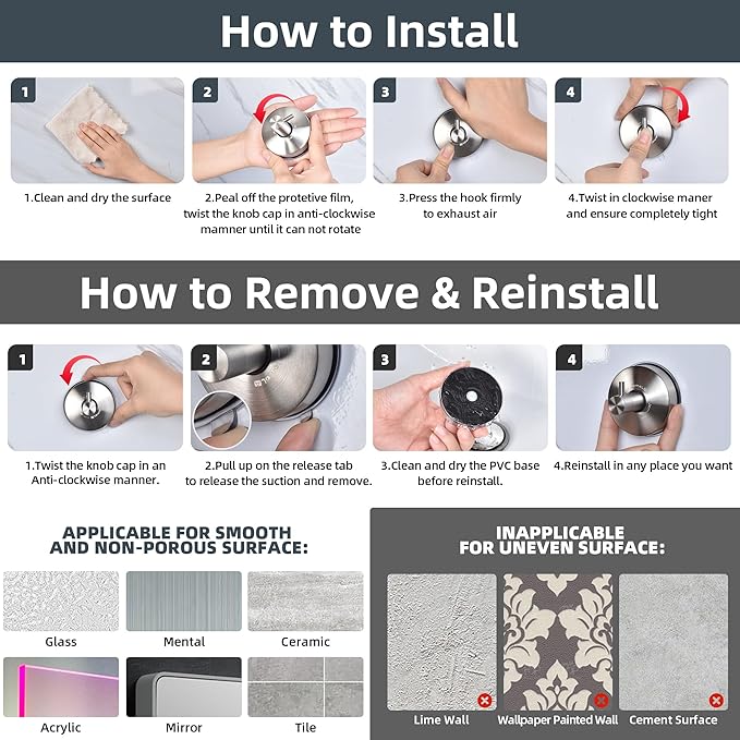 JOMOLA Suction Cup Shower Hooks for Hanging Towel Suction Hook for Inside Shower Stainless Steel Coat Hooks Wall Mounted Kitchen Utensil Stainless Steel, Brushed Finish, 4PCS