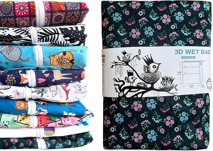 FLOCK THREE 3D Waterproof and Washable Wet Bag Luggage Organiser for Travel storage Stroller Daycare Baby Diapers Yoga Beach Pool Swimsuits Luggage Packing for Travel Accessories (Flower02)