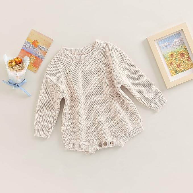 FYBITBO Baby Girl Boy Sweater Knit Oversized Pullover Sweatshirt Romper Onesie Warm Fall Winter Clothes Outfit Newborn