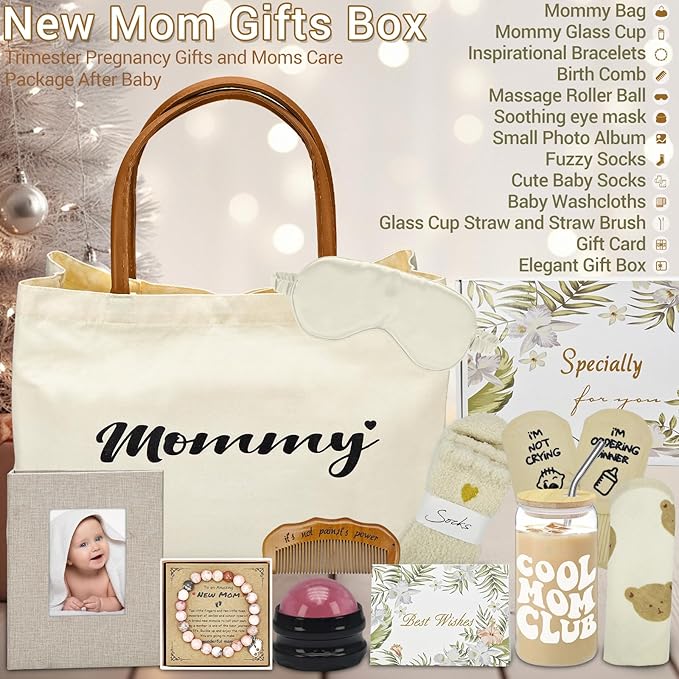 New Mom Gifts Box,Pregnancy Gifts for Expecting Mom,Gender Reveal Baby Shower Gifts for Mom to Be, Postpartum Moms Care Package After Baby