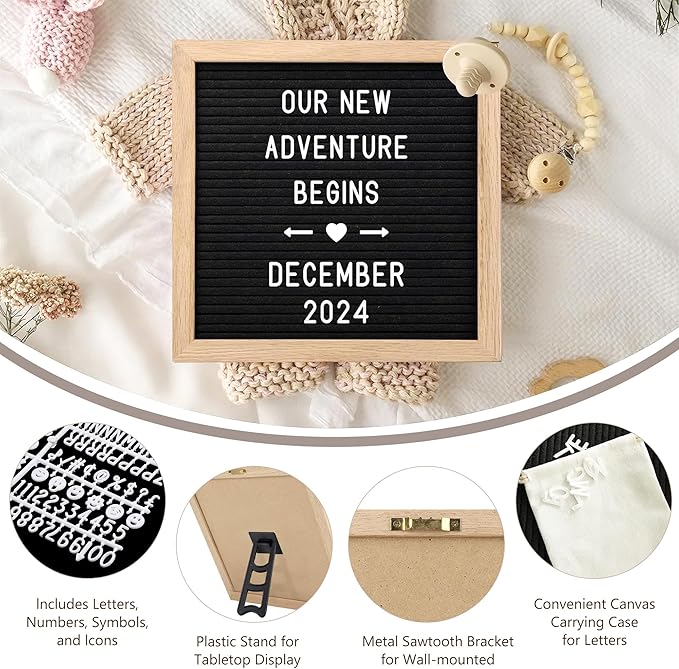 Pregnancy Announcement, Coming Soon Baby Announcement For Grandparents Dad Husband Family, Pregnancy Reveal Ideas, Gender Reveal Baby Shower Gifts -Felt Letter Board, Onesie, Booties, Wooden Sign