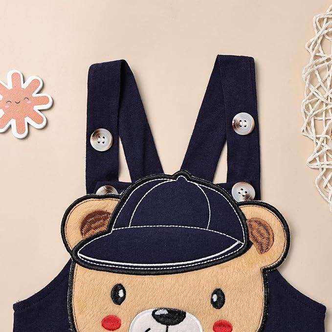 Baby Boy Clothes Newborn Outfits Stripe Romper Infant Cartoon Overall Adjustable Suspender Pants Set 0-18 Months