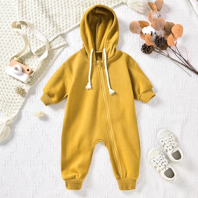 Unutiylo Unisex Baby Boys Girls Long Sleeve Infant Baby Zipper Hooded Jumpsuits Romper Loose Outfit Clothes