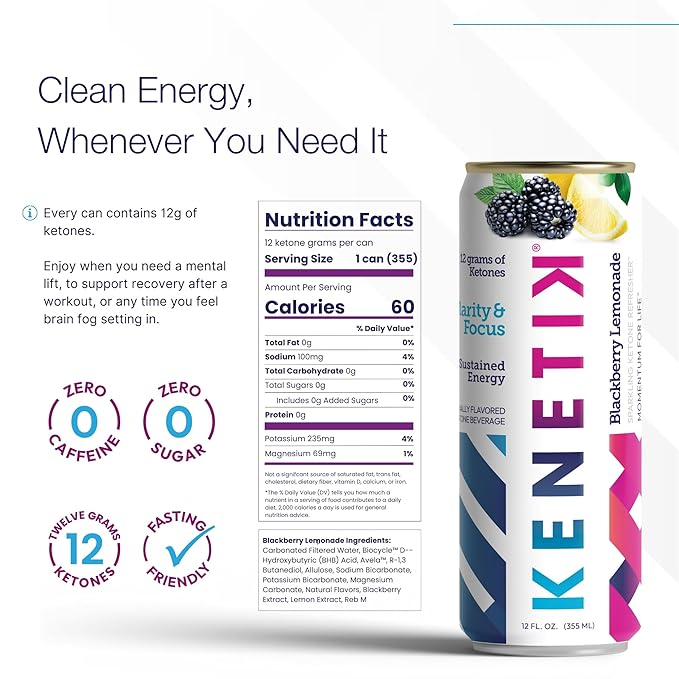 KENETIK Nootropic Ketone Drink, Ketones for Energy & Focus, Caffeine & Sugar Free, High Performance D-BHB Ketone Mix, Fuel w/Zero Crash or Jitters, Ready to Drink - Pineapple Passionfruit 6 Pk