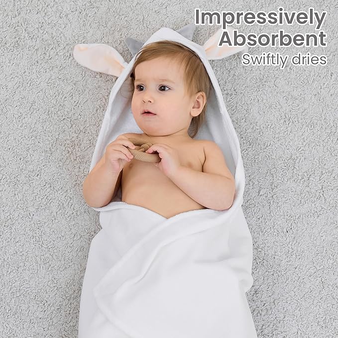 Mooreeke 2 Pack Toddler Towels - 100% Cotton Toddler Hooded Towels - Soft Baby Bath Towel with Hood for Newborn - Comfort Towel for Baby Girls and Boys - Animal Shaped (Lamb & Fox)
