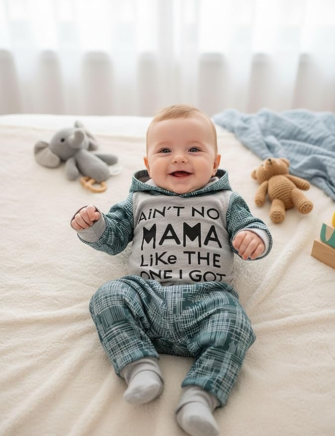 Fommy Newborn Baby Boy Clothes Plaid Letter Print Long Sleeve Hoodies + Long Pants 2PCS Fall Winter Outfits Set