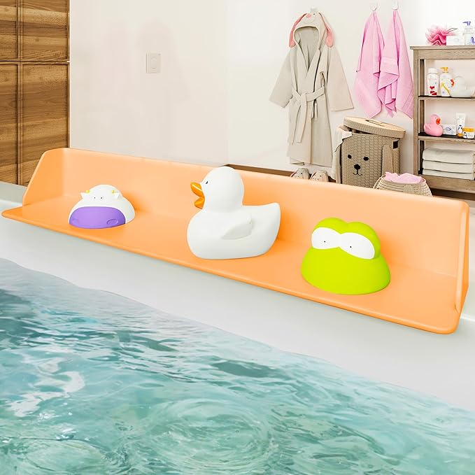 Original Little Splasher PlayPad, Bathtub Splash Guard Play Shelf - Toy Tray Caddy Holder Storage - Suction Cups Attach to Bath Tub - No Mess Water Spill in Bathroom for Toddlers Kids Baby (Orange)