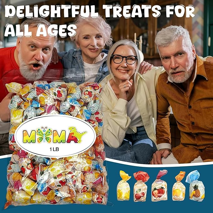 Fruit Filled Hard Candy Individually Wrapped - 2 lb Delicious Assorted Variety Pack for Snacking & Sharing - Bag of Candy for Mima's Summer Mega Sale & Valentines Day
