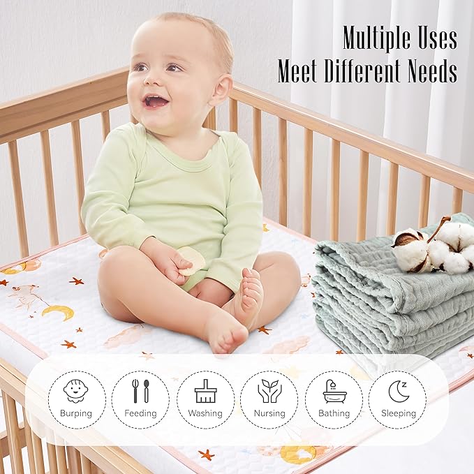 12 Pack Muslin Burp Cloths - Large 20" x 10", Ultra Absorbent 100% Cotton for Baby Drool and Messes - Soft, Gentle Baby Burp Rag for Boys & Girls -Green