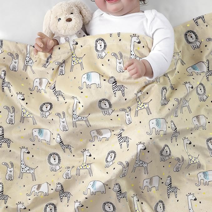 CREVENT Cozy Soft and Warm Mink Baby Blanket, Gift Packing with Ribbon for Newborn Infant Toddler's Crib Cot Stroller, for All Season Use (30"X40" Zoo)