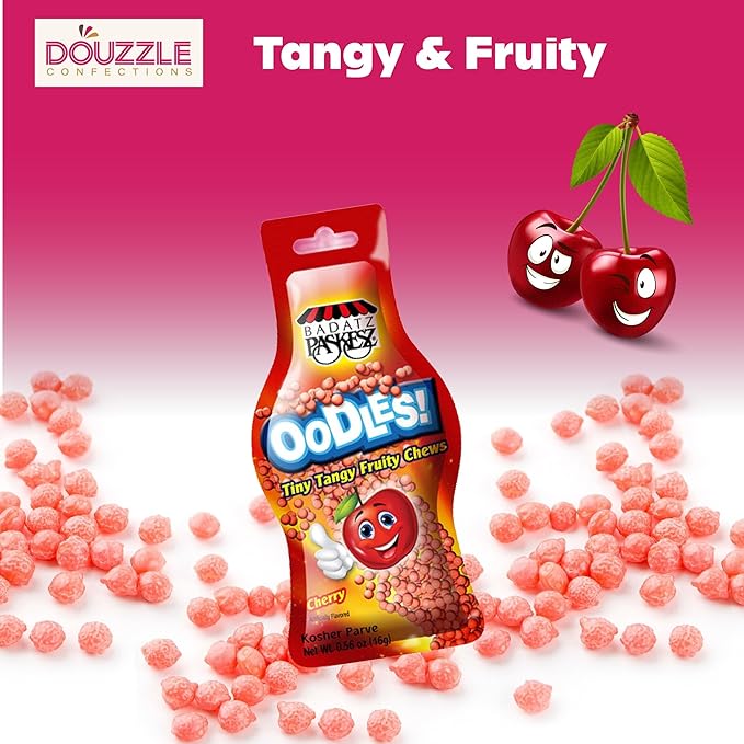 DOUzzle Back To School Oodles Cherry Tiny Tangy Fruity Chews Mix (12 Count, 1 Pack) Individually Wrapped, Party Favor, Goodie Bag & Pinata Filler - Kosher Parve