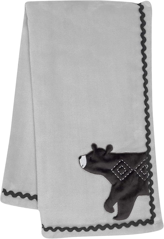 Lambs & Ivy Woodland Forest Gray Fleece Bear Nursery Baby Blanket