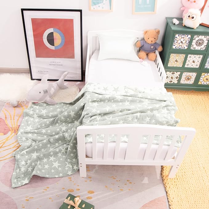 NTBAY 3 Layer Oversized Muslin Cotton Toddler Blanket, 45x60 Inches Jacquard Reversible Nursery Bed Blanket, Super Soft and Thermal Crib Blanket for All Seasons, Baby Gift, 45"x60", Grey/White Star