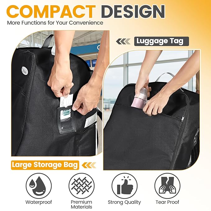 Orzbow Padded Car Seat Travel Bag for Airplane, Carseat Backpack Bags with Reflective Stripes, Infant Seat Travel Bag with Shoulder & Waist Strap, Car Seats Carrier for Airport Gate Check, Black