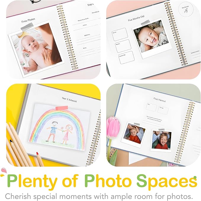 Baby Memory Book First 5 Year Boy or Girl Keepsake Journal Photo Albums Scrapbook, Gifts for Baby Shower First Time Mom New Parents (Toy - Sage Green)