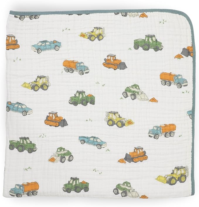 Little Unicorn Original Premium Cotton Quilt | Multi-Layered & Extra-Soft Muslin Fabric |for Babies & Toddlers (Work Trucks)