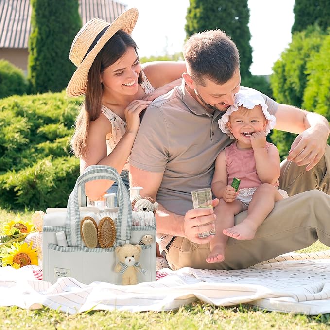 PeraBella Diaper Caddy Organizer with Handle, Baby Shower Gifts Basket Bag, Registry Search Must Haves Items, Nursery Storage Organizer for Newborn Girl Boy, Baby Bag Essentials, Car Diaper Caddy Cart