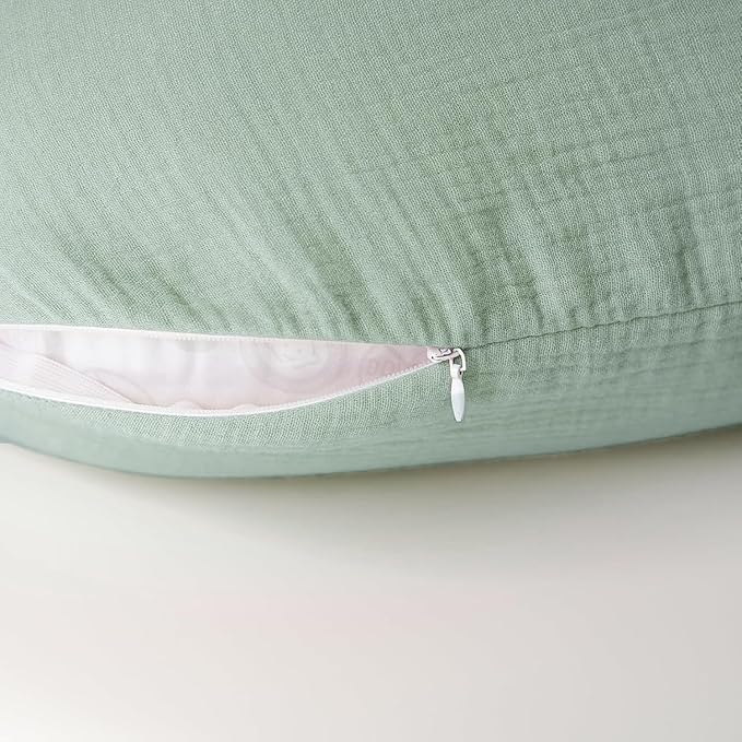 Konssy 2-Pack Muslin Nursing Pillow Covers, Soft & Adorable Nursing Covers for Breastfeeding Pillows, Slipcovers for Newborn Boys & Girls(Cream, Green)