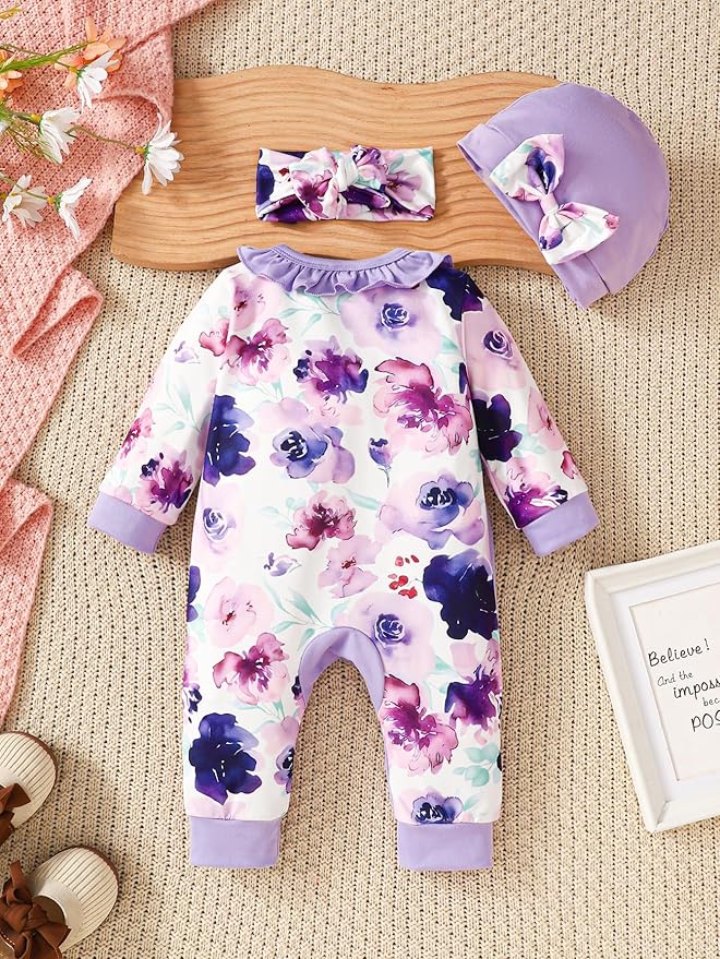 Preemie Newborn Baby Girl Clothes Infant Fall Winter Outfits Letter Floral One-Piece Romper+Jumpsuit