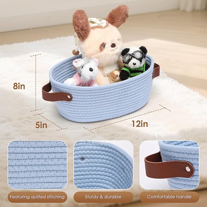 CHEPULA 2 Pack Woven Basket with Gift Bags and Ribbons, Gift Basket Empty for Organizer Baby Shower, Holiday Presents, Wedding, Storage Basket for Nursery (Blue)