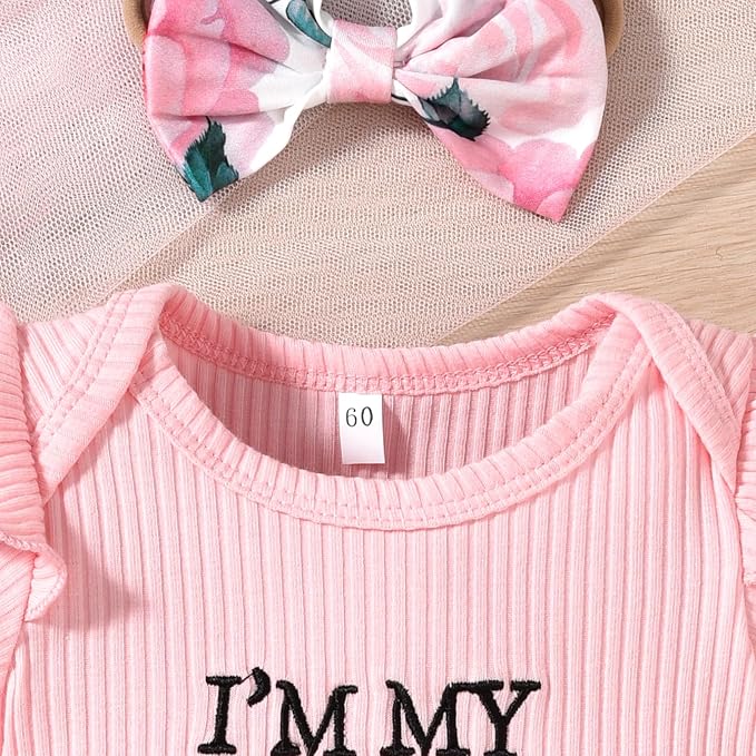 HIHA Infant Baby Girl Summer Clothes Letter Print Bodysuit Floral Shorts Outfit with Headband