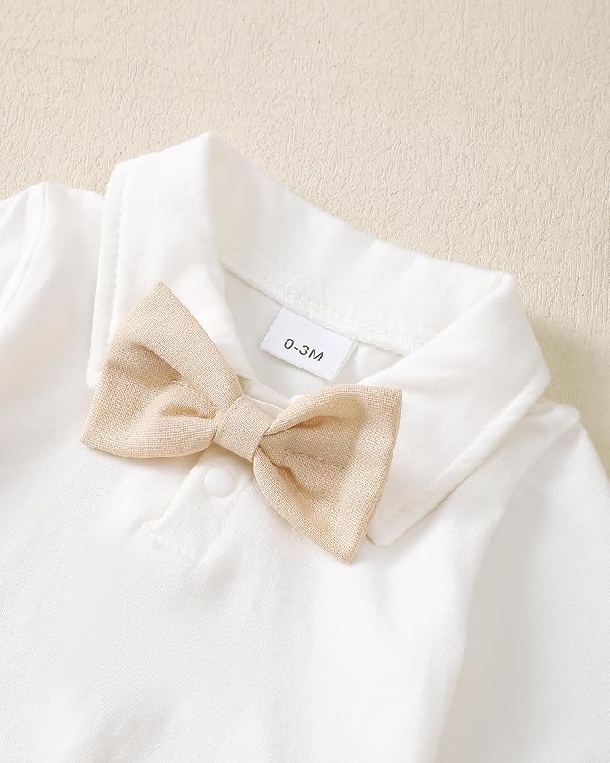 Newborn Baby Boy Clothes Gentleman Wedding Suit Infant Outfits Formal Dress Shirt+Bowtie+Suspender Pants
