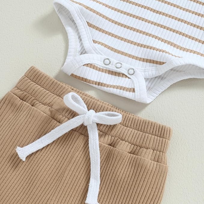 Newborn Baby Boy Girl Clothes Ribbed Knitted Long Sleeve Romper Pants Solid Cotton Infant Fall Winter Outfits 2Pcs