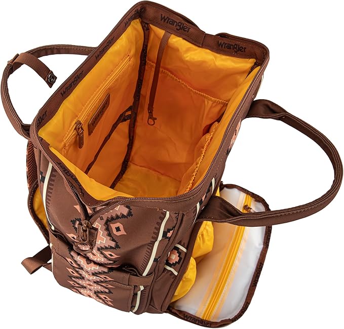Wrangler Diaper Bag Backpack Aztec Travel Backpack Purses Western Multi-Function Baby Bags for Mom with Waterproof Insulated Pockets