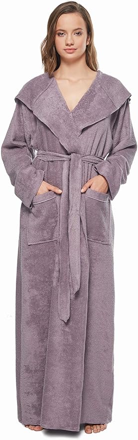 Arus Women's Princess Robe Ankle Long Hooded Lightweight Turkish Cotton Bathrobe