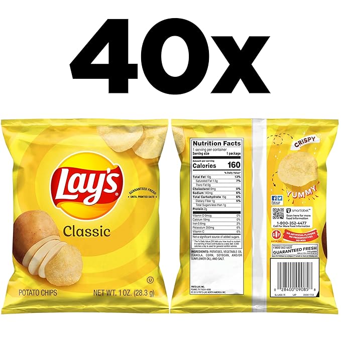 Lay's Potato Chips, Classic, 1 Ounce (Pack of 40)