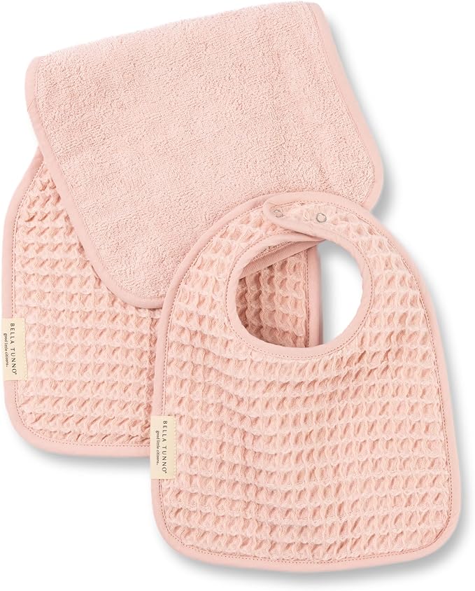 Bella Tunno Baby Bibs and Burp Cloths Set – Reversible Drool Bibs and Soft Absorbent Newborn Burp Cloths, Oeko-TEX Certified (Blush)